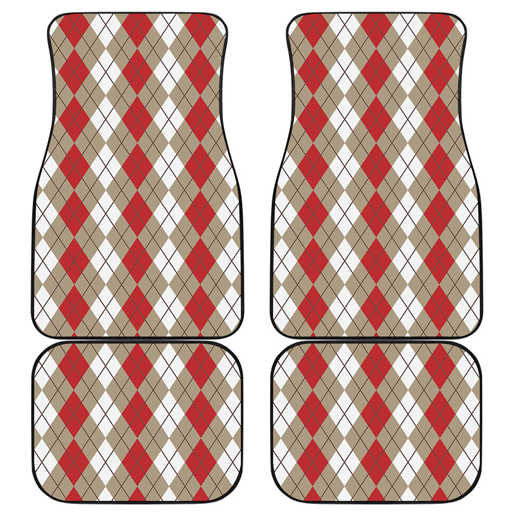 Red Beige And White Argyle Pattern Print Front and Back Car Floor Mats
