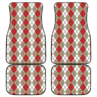 Red Beige And White Argyle Pattern Print Front and Back Car Floor Mats