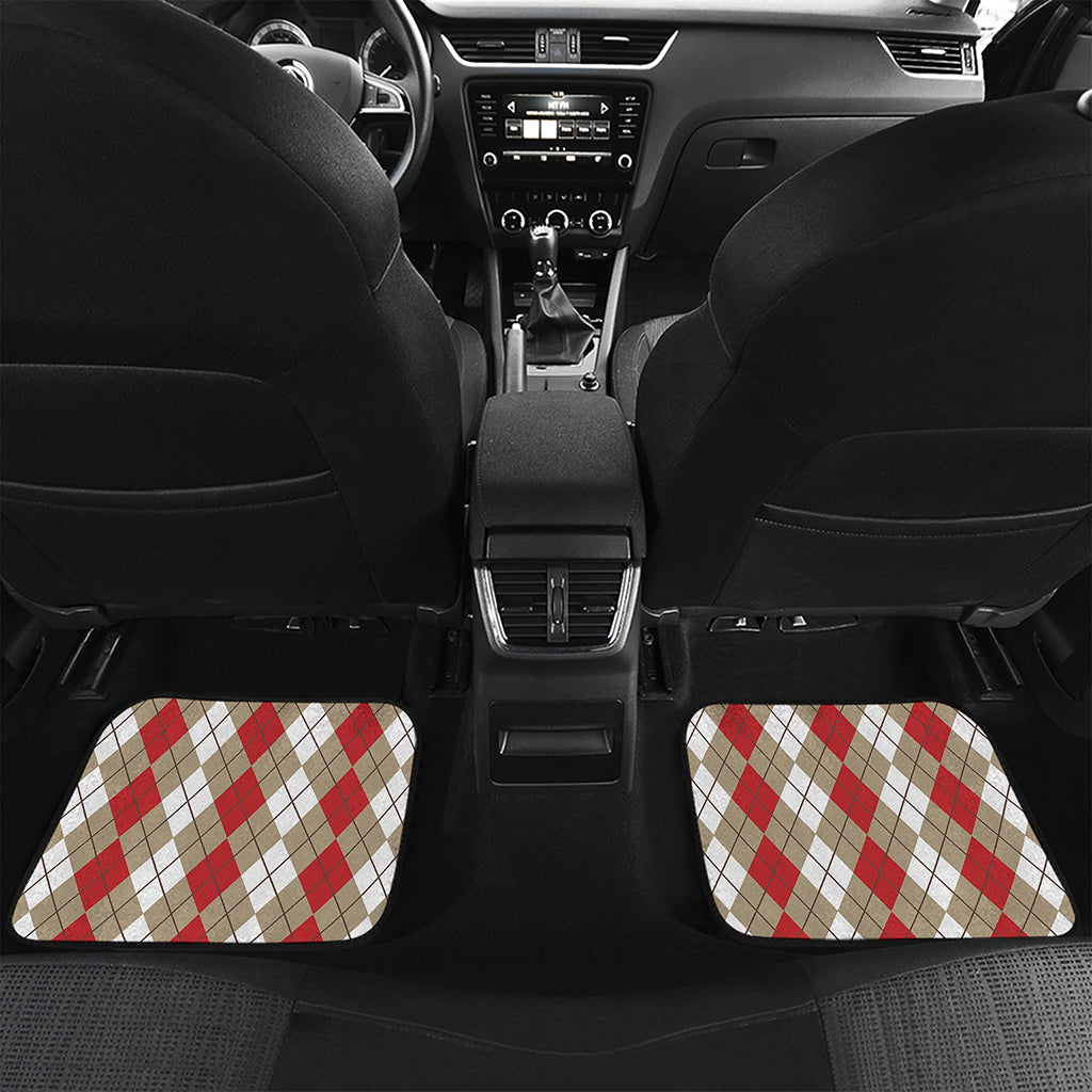 Red Beige And White Argyle Pattern Print Front and Back Car Floor Mats