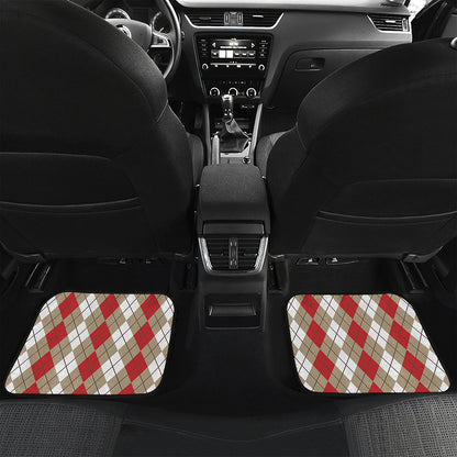 Red Beige And White Argyle Pattern Print Front and Back Car Floor Mats