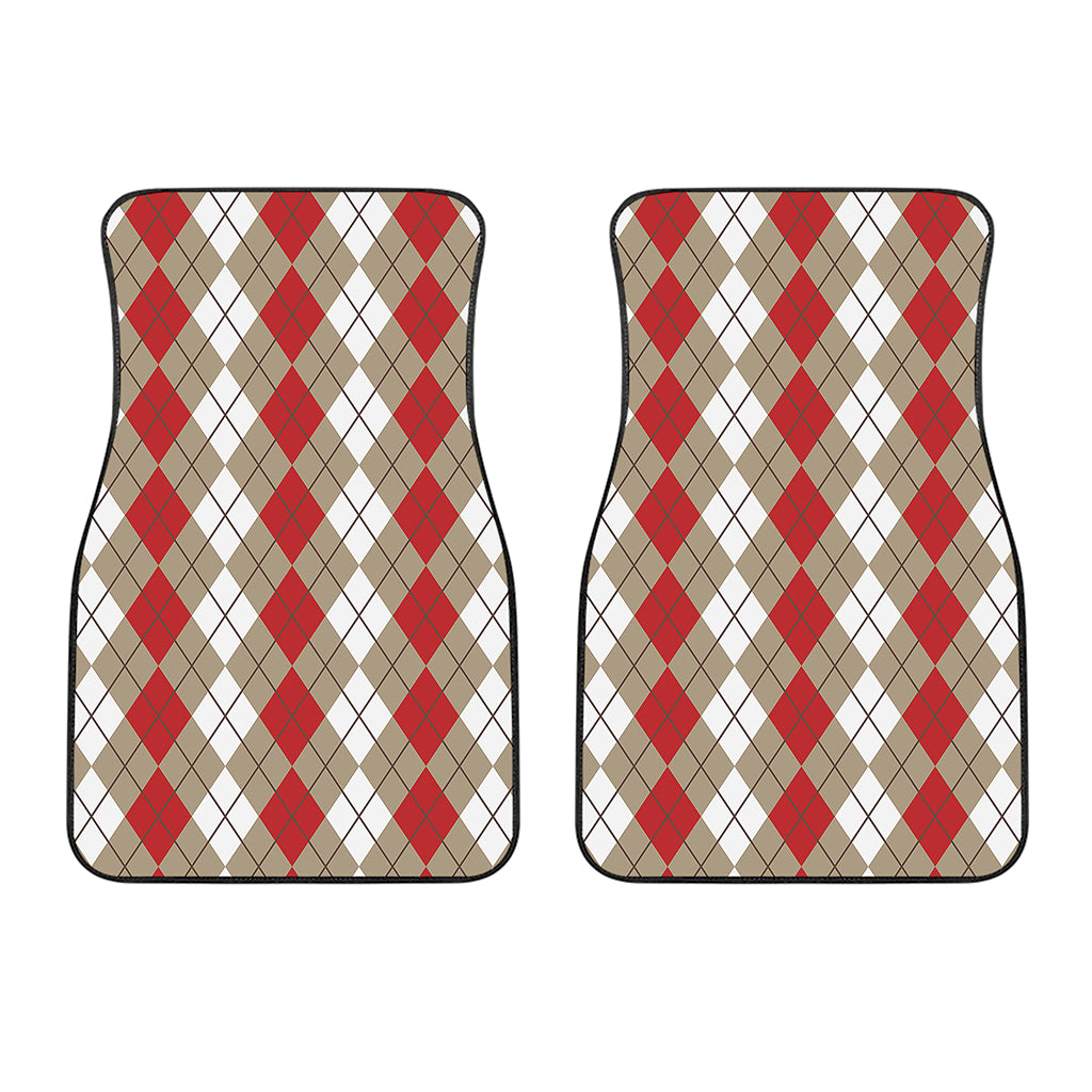 Red Beige And White Argyle Pattern Print Front Car Floor Mats