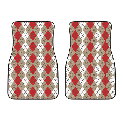 Red Beige And White Argyle Pattern Print Front Car Floor Mats