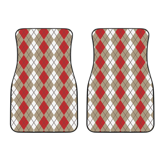 Red Beige And White Argyle Pattern Print Front Car Floor Mats
