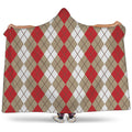 Red Beige And White Argyle Pattern Print Hooded Blanket