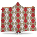 Red Beige And White Argyle Pattern Print Hooded Blanket