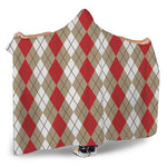 Red Beige And White Argyle Pattern Print Hooded Blanket