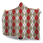 Red Beige And White Argyle Pattern Print Hooded Blanket