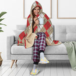 Red Beige And White Argyle Pattern Print Hooded Blanket