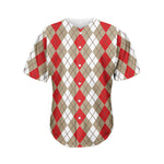 Red Beige And White Argyle Pattern Print Men's Baseball Jersey
