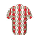 Red Beige And White Argyle Pattern Print Men's Baseball Jersey