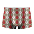 Red Beige And White Argyle Pattern Print Men's Boxer Briefs