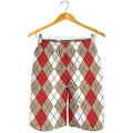 Red Beige And White Argyle Pattern Print Men's Shorts
