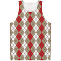Red Beige And White Argyle Pattern Print Men's Tank Top