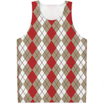 Red Beige And White Argyle Pattern Print Men's Tank Top