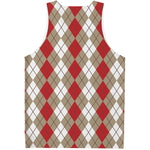 Red Beige And White Argyle Pattern Print Men's Tank Top