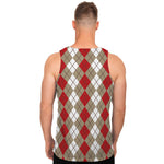 Red Beige And White Argyle Pattern Print Men's Tank Top