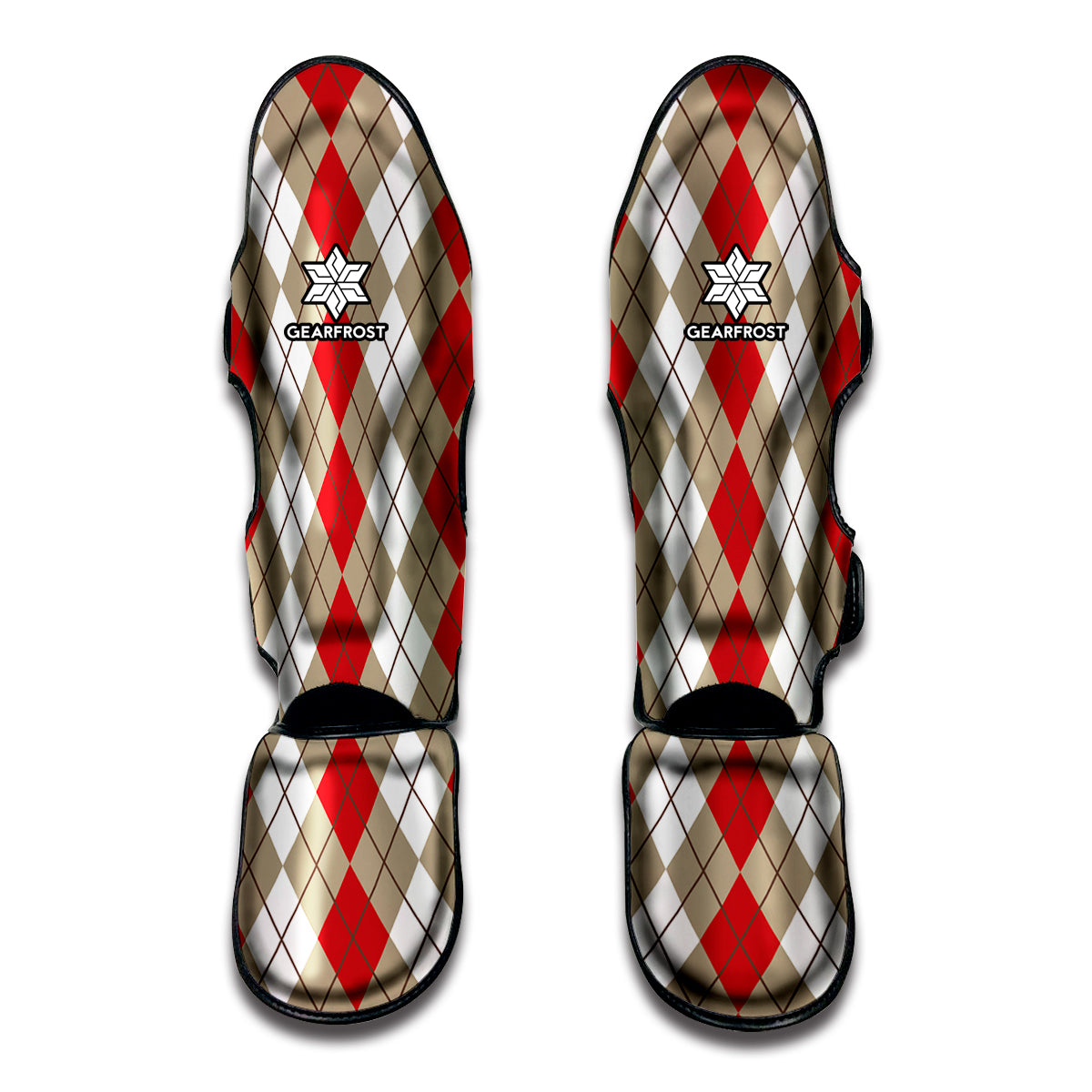 Red Beige And White Argyle Pattern Print Muay Thai Shin Guard
