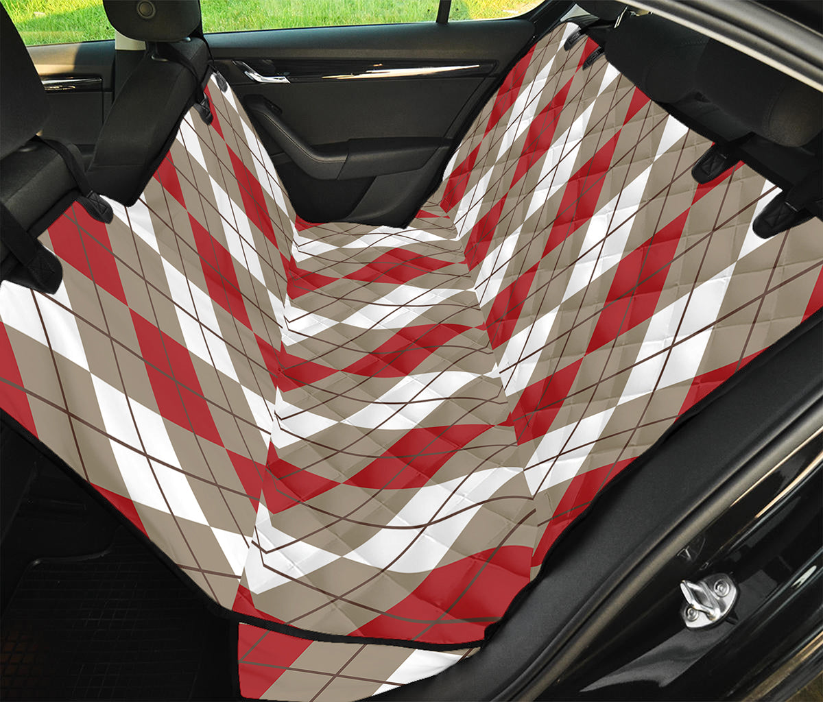 Red Beige And White Argyle Pattern Print Pet Car Back Seat Cover