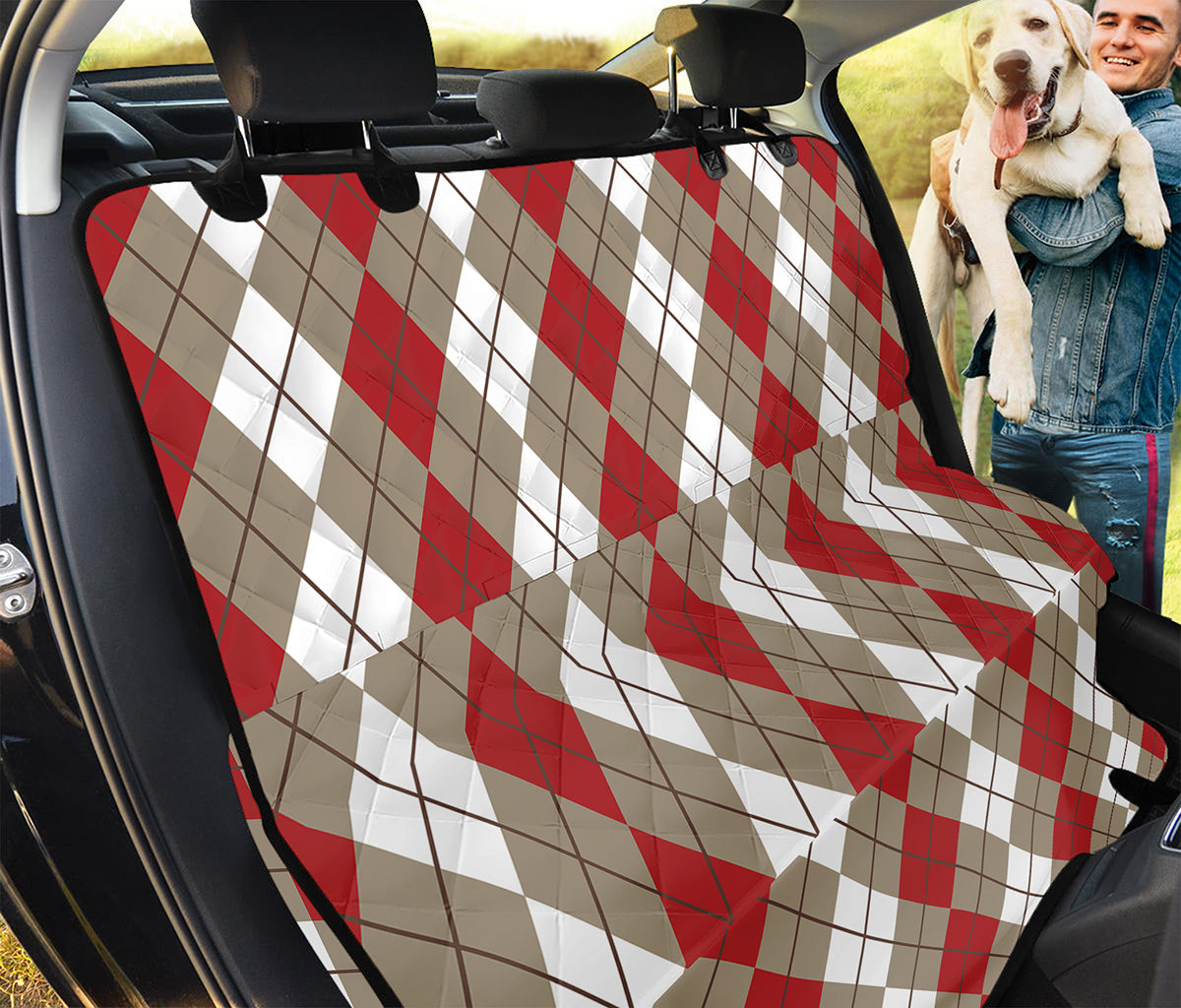 Red Beige And White Argyle Pattern Print Pet Car Back Seat Cover
