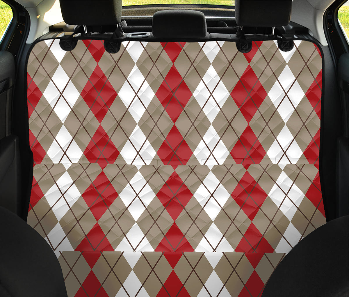 Red Beige And White Argyle Pattern Print Pet Car Back Seat Cover