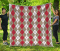 Red Beige And White Argyle Pattern Print Quilt
