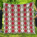 Red Beige And White Argyle Pattern Print Quilt