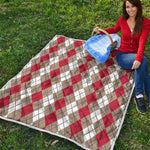 Red Beige And White Argyle Pattern Print Quilt