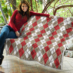 Red Beige And White Argyle Pattern Print Quilt