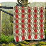 Red Beige And White Argyle Pattern Print Quilt