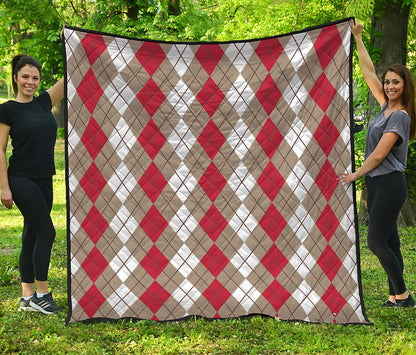 Red Beige And White Argyle Pattern Print Quilt