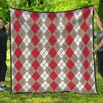 Red Beige And White Argyle Pattern Print Quilt