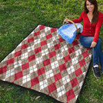 Red Beige And White Argyle Pattern Print Quilt