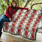 Red Beige And White Argyle Pattern Print Quilt