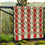 Red Beige And White Argyle Pattern Print Quilt