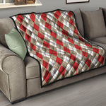 Red Beige And White Argyle Pattern Print Quilt