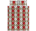 Red Beige And White Argyle Pattern Print Quilt Bed Set