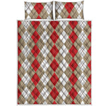 Red Beige And White Argyle Pattern Print Quilt Bed Set