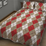 Red Beige And White Argyle Pattern Print Quilt Bed Set