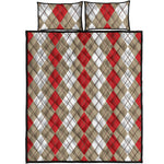 Red Beige And White Argyle Pattern Print Quilt Bed Set