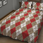 Red Beige And White Argyle Pattern Print Quilt Bed Set