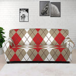 Red Beige And White Argyle Pattern Print Sofa Cover