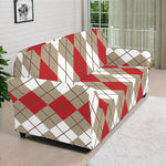 Red Beige And White Argyle Pattern Print Sofa Cover
