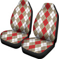 Red Beige And White Argyle Pattern Print Universal Fit Car Seat Covers