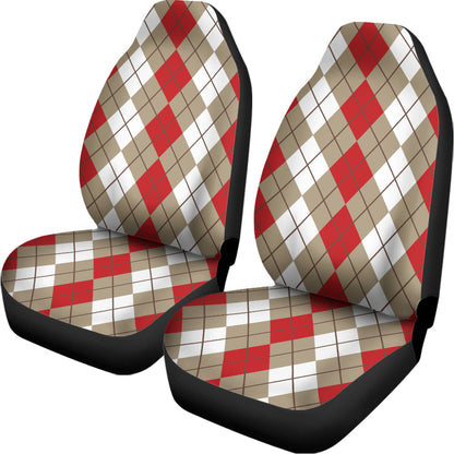 Red Beige And White Argyle Pattern Print Universal Fit Car Seat Covers