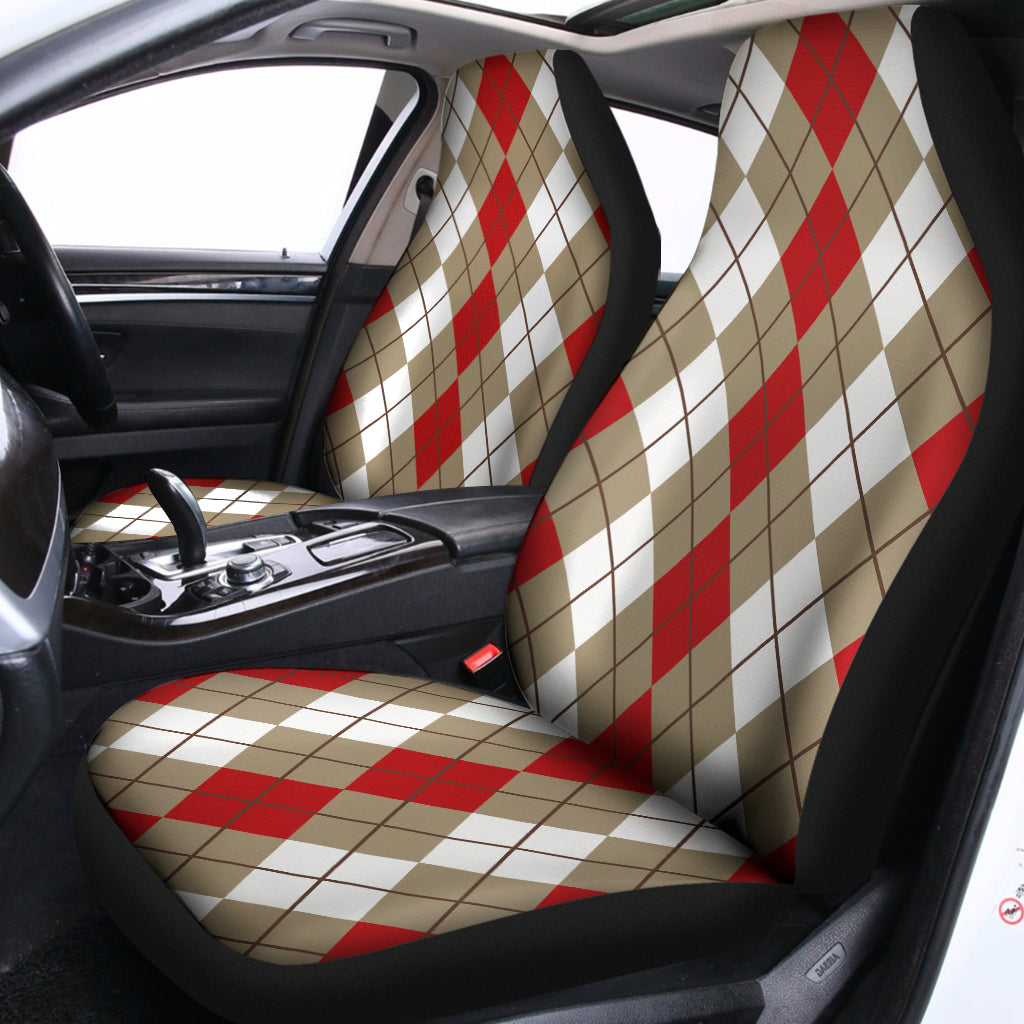 Red Beige And White Argyle Pattern Print Universal Fit Car Seat Covers