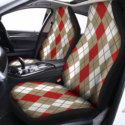 Red Beige And White Argyle Pattern Print Universal Fit Car Seat Covers