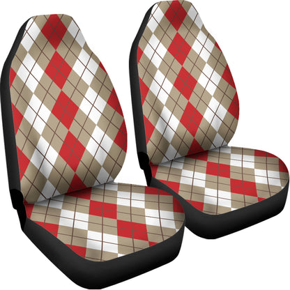 Red Beige And White Argyle Pattern Print Universal Fit Car Seat Covers