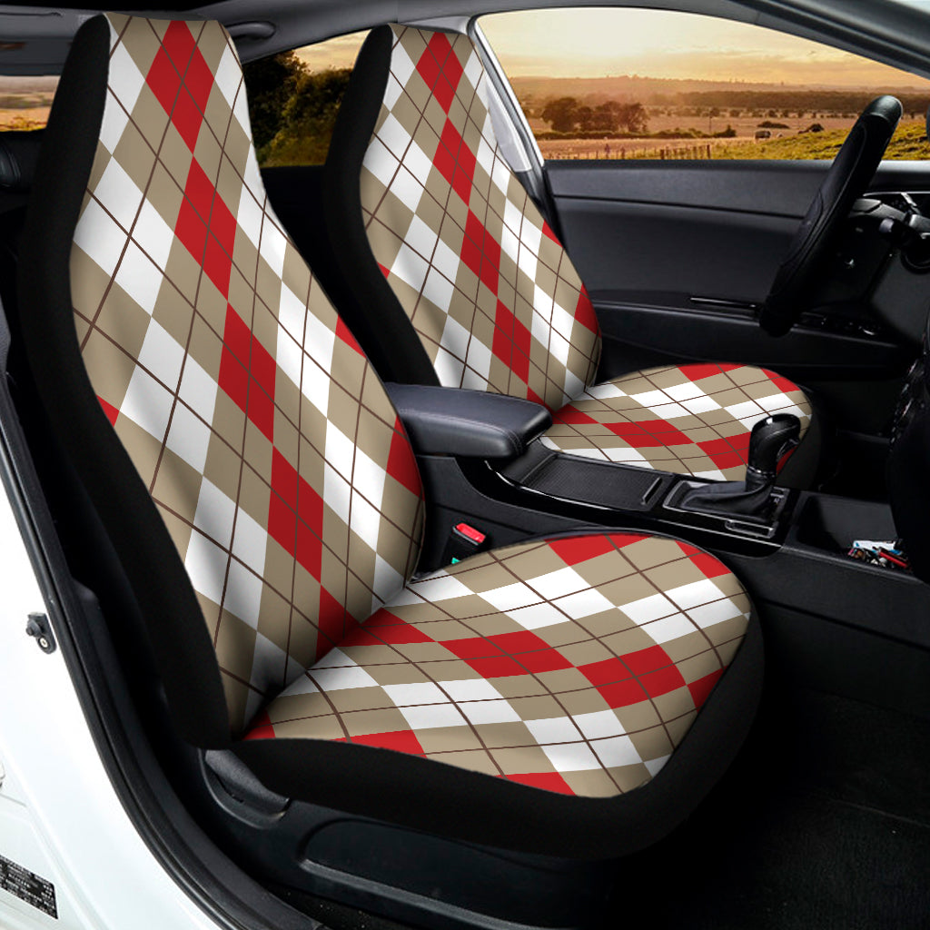 Red Beige And White Argyle Pattern Print Universal Fit Car Seat Covers