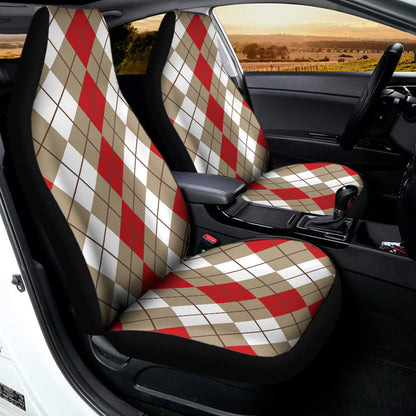 Red Beige And White Argyle Pattern Print Universal Fit Car Seat Covers