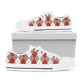 Red Beige And White Argyle Pattern Print White Low Top Sneakers
